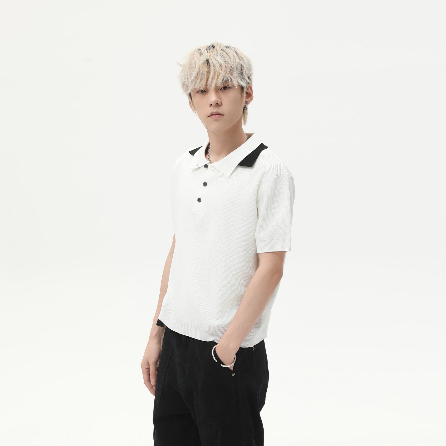 MTLCLOTHES Vintage Spliced Double Neck Knitted Tee