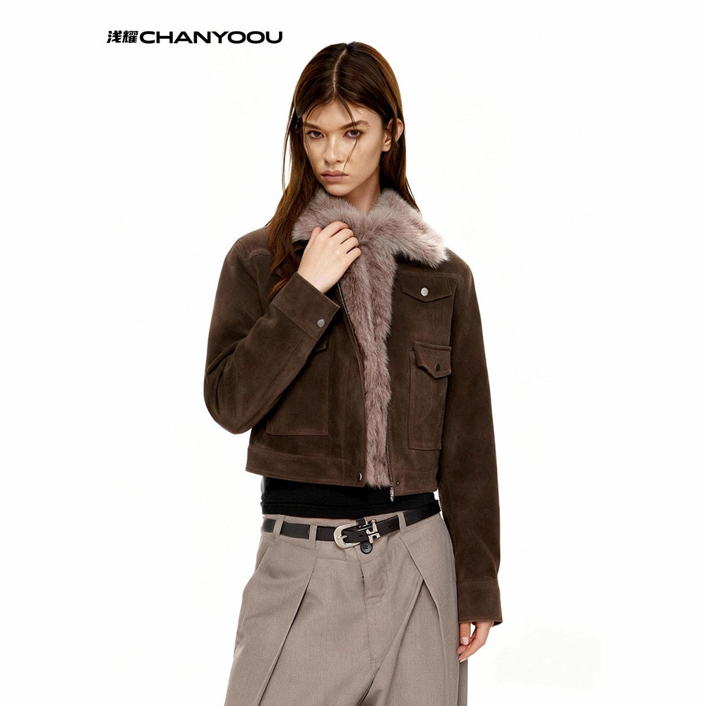 CHANYOOU Vintage Fur Collar Slim and Thin Jacket