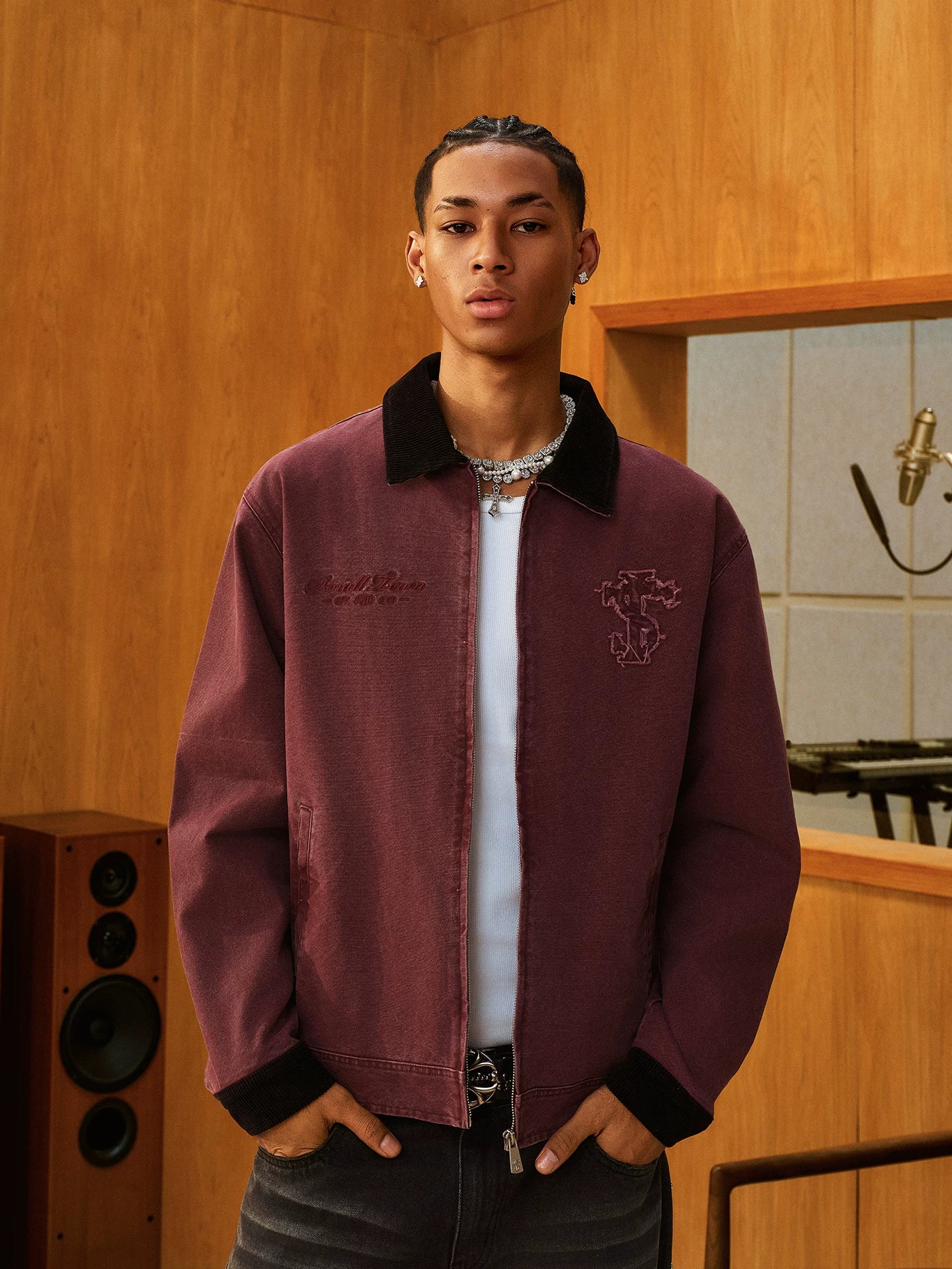 STK Vintage Monogram Embroidered Cargo Coat