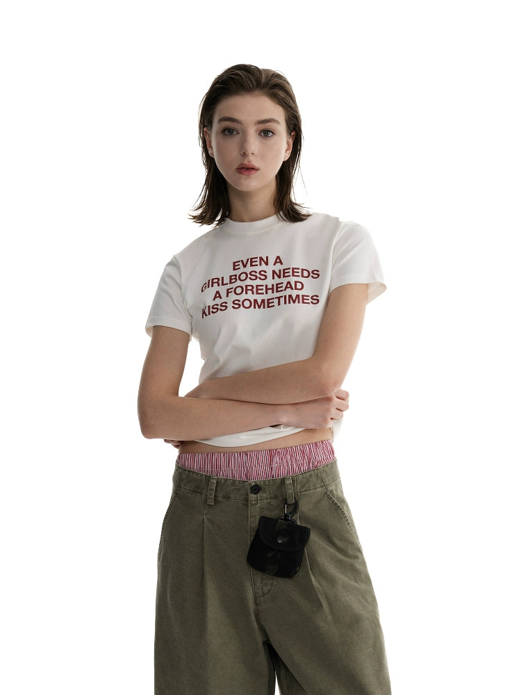 Loopsoon Retro Letter Print Minimalist Tee