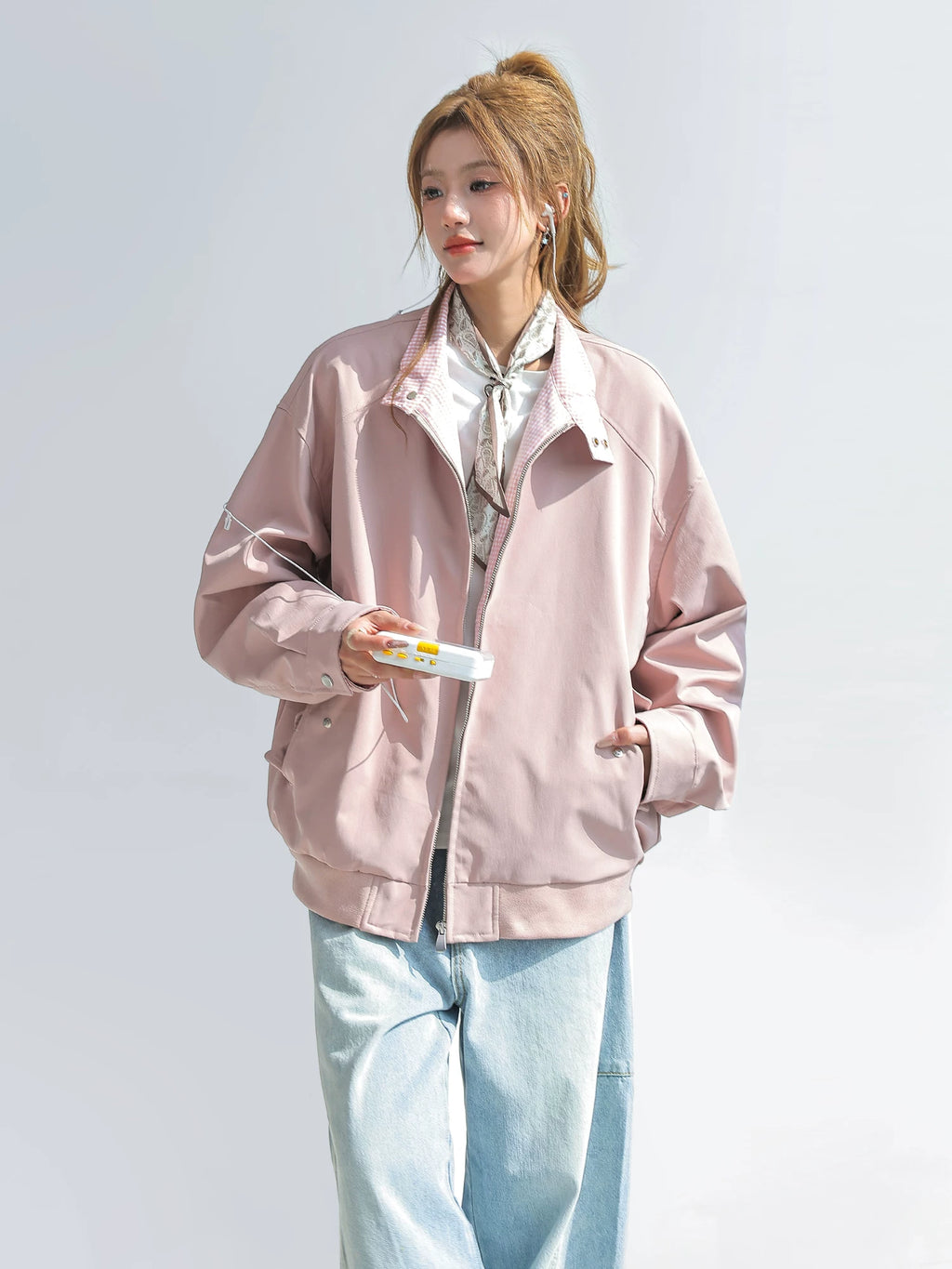 CHANT2nd Contrasting Color Plaid Splicing Loose Coat