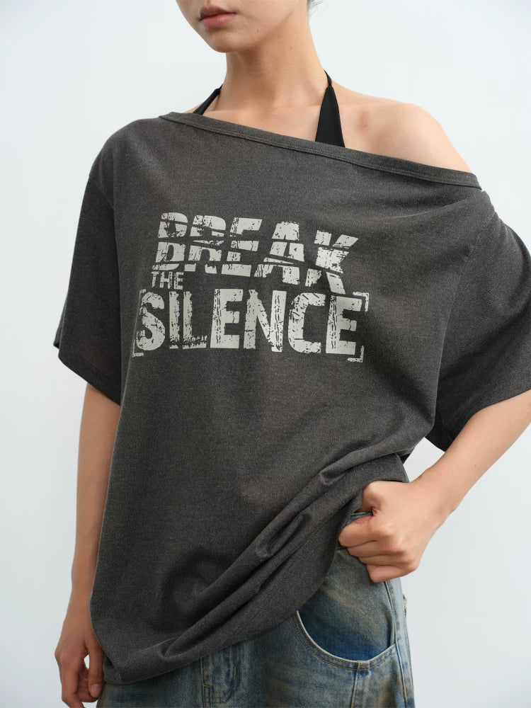 LINY LIBERTY Vintage Loose Slanted Shoulder Tee