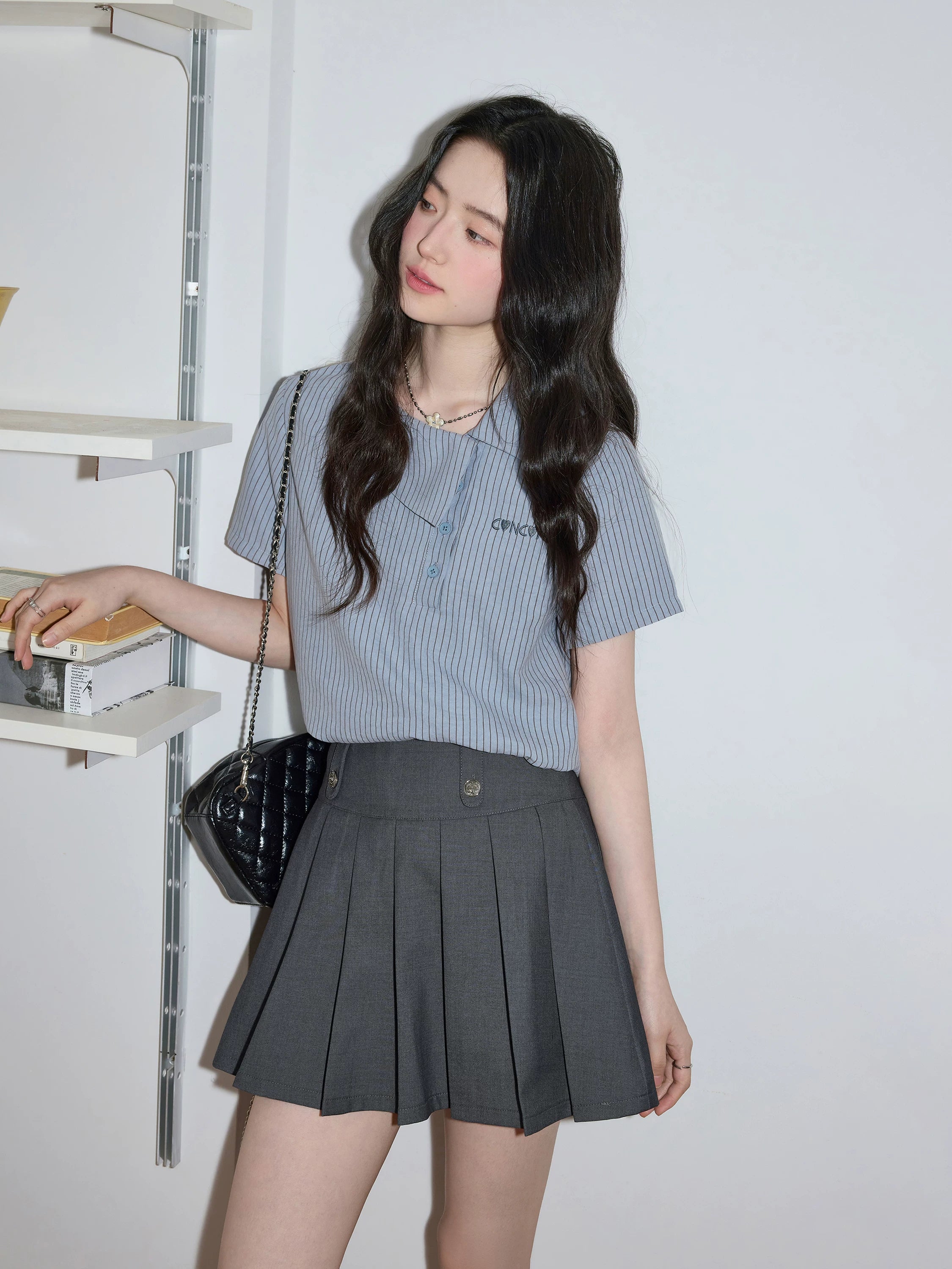 XUJING POLO Collar Striped Short-sleeved Shirt