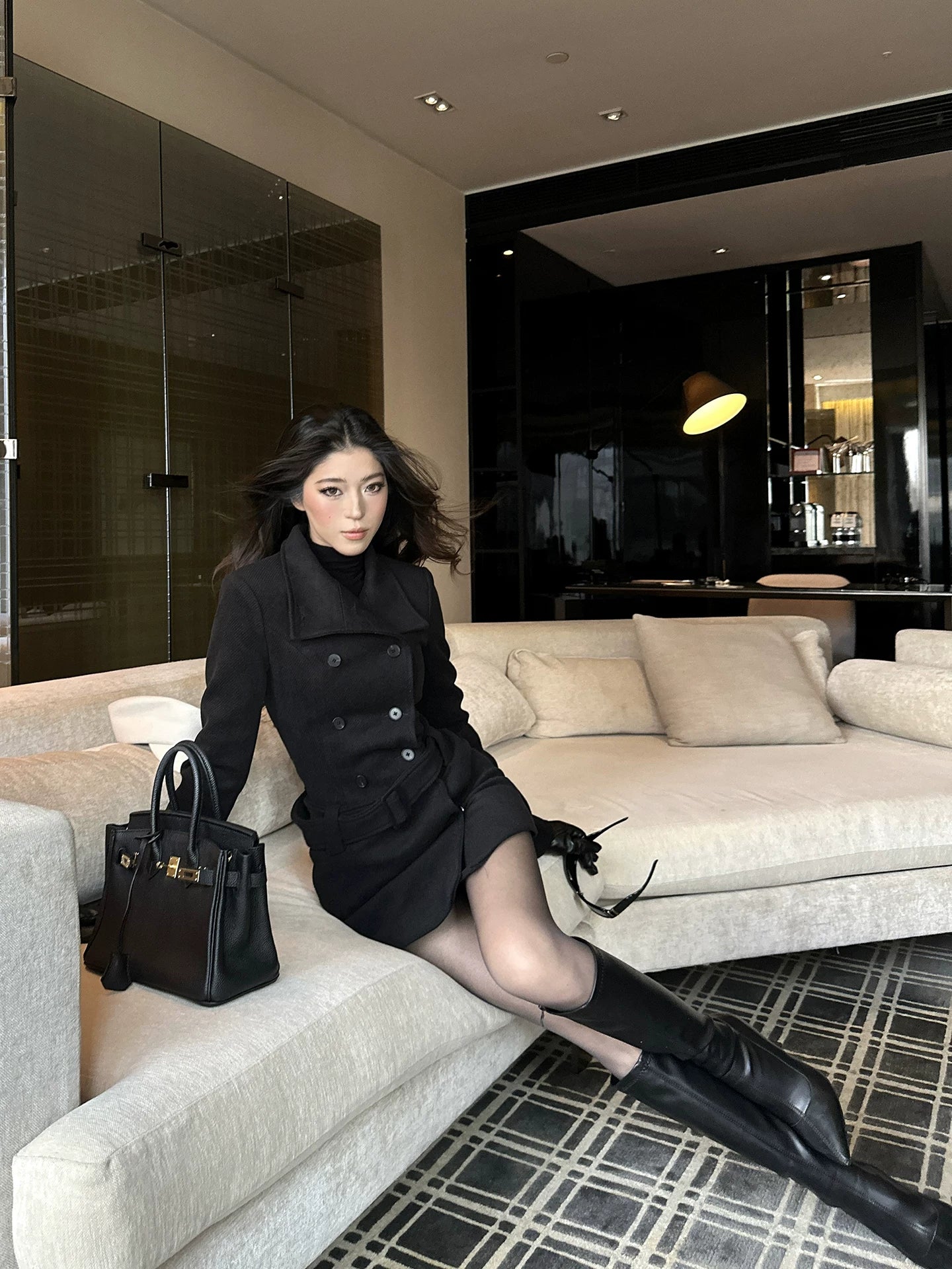 LLROGE Thickened Woolen Single-breasted Suit Dress