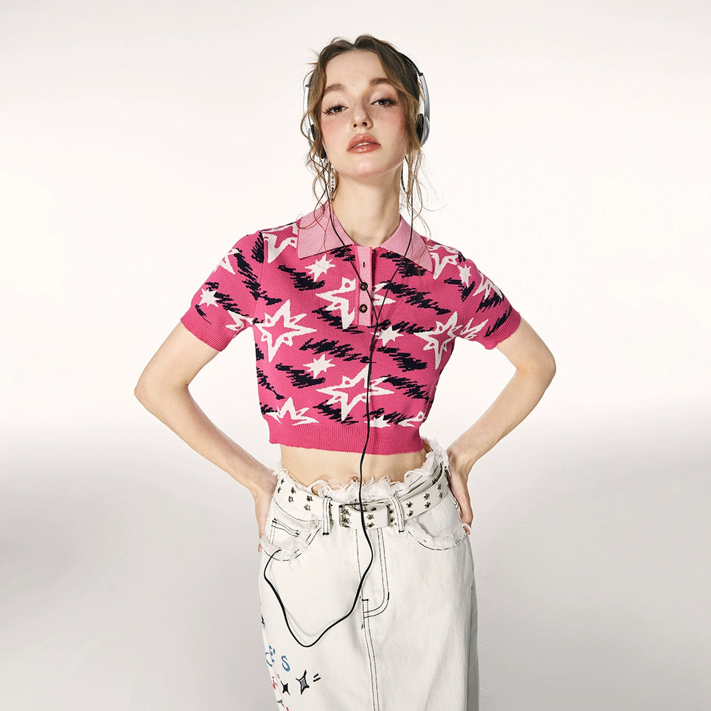 Imone Polo Collar Contrasting Jacquard Tee