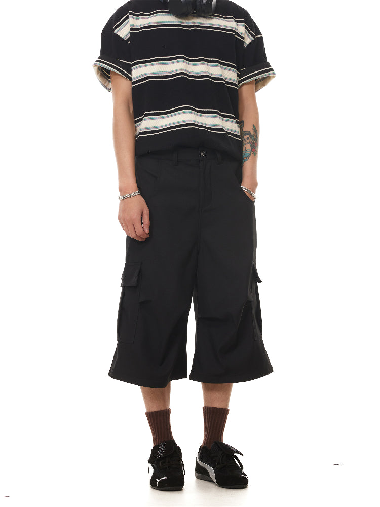 BTSG Pleated Multi-Pocket Suit Over Knee Shorts