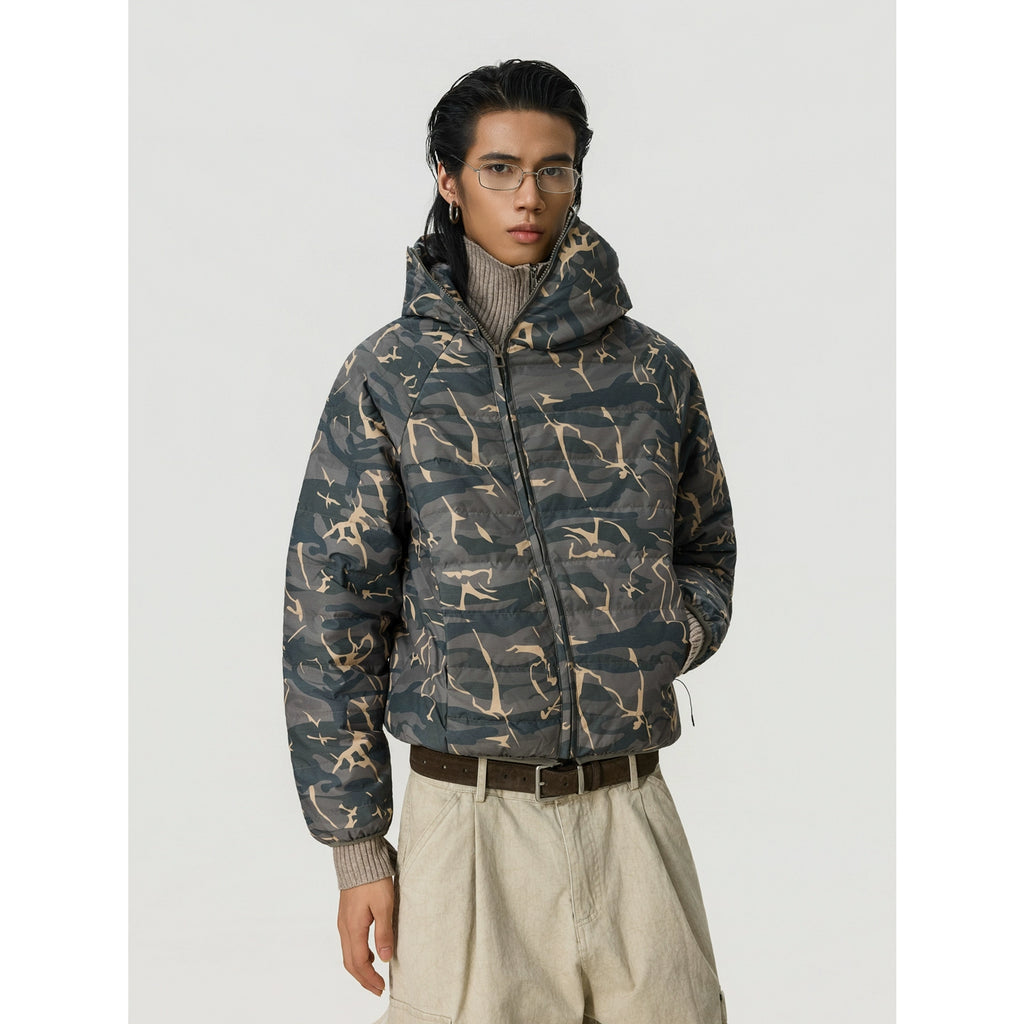 BTSG Vintage Slant Placket Camouflage Hooded Jacket