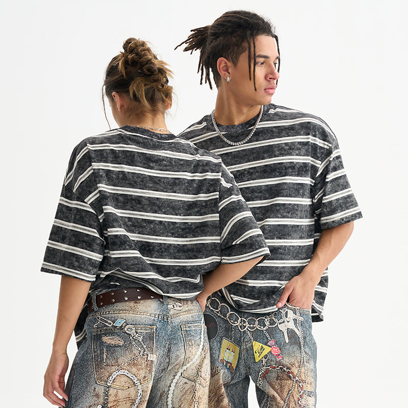 FIVE MEN loose square BOXY Striped heavy cotton Tee