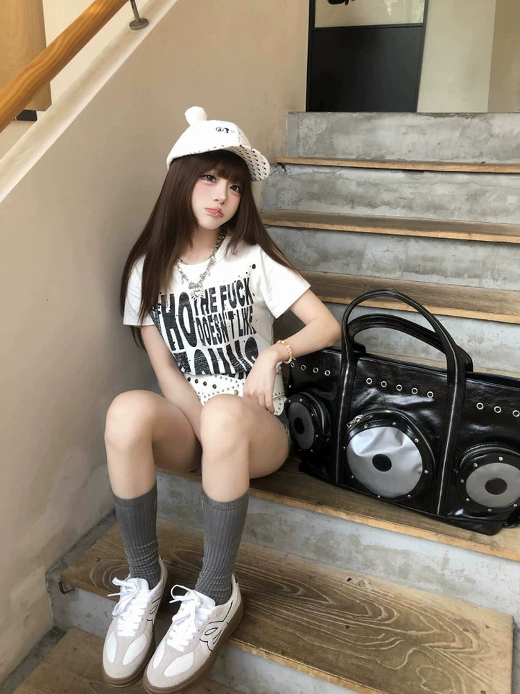 4AM Slogan Niche Print Front Shoulder Slim Tee