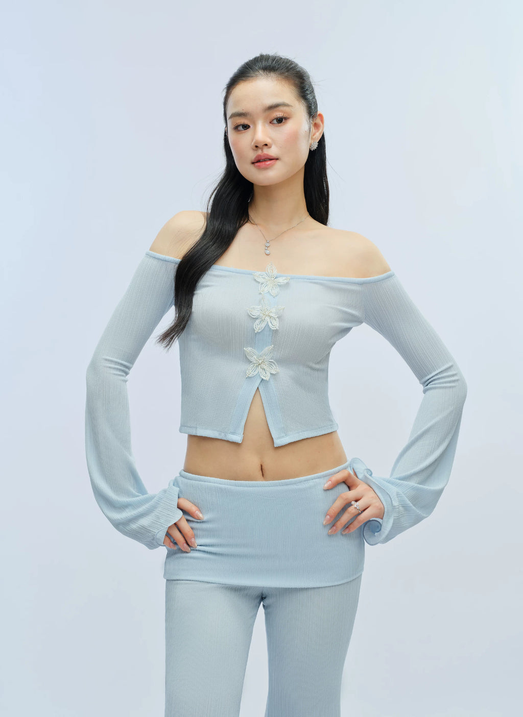 J TheChosen Ruffle-trimmed Top and Wide-leg Pants Set
