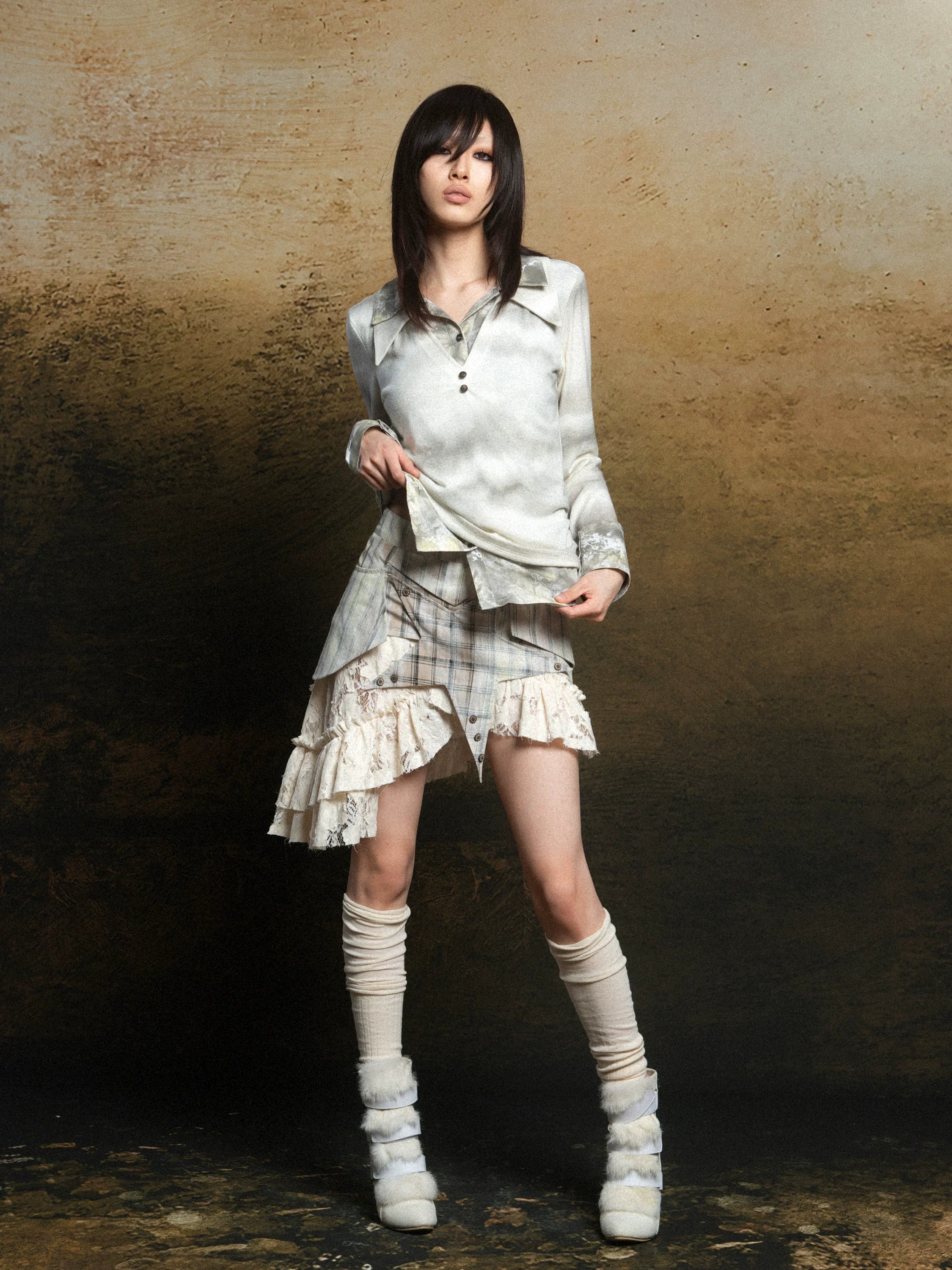 ARIADNAw Multi-layer Skirt Ripped Lace Skirt