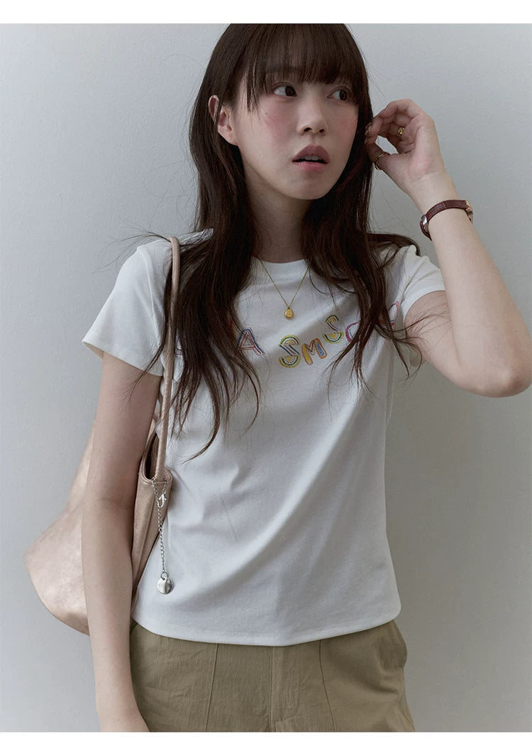 VOOE Graffiti Letter Print Crew Neck Versatile Tee