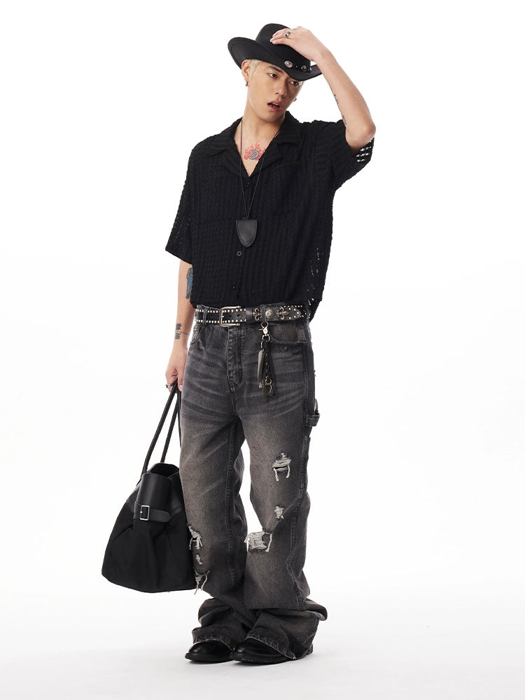 CoosRetr Vintage Hollow Old Money Wind Short Sleeve Shirt