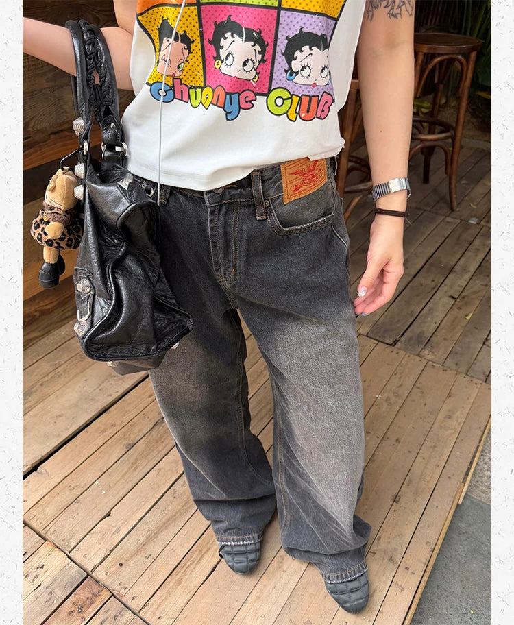 CCYE Loose Worn-out Straight-leg Casual Jeans