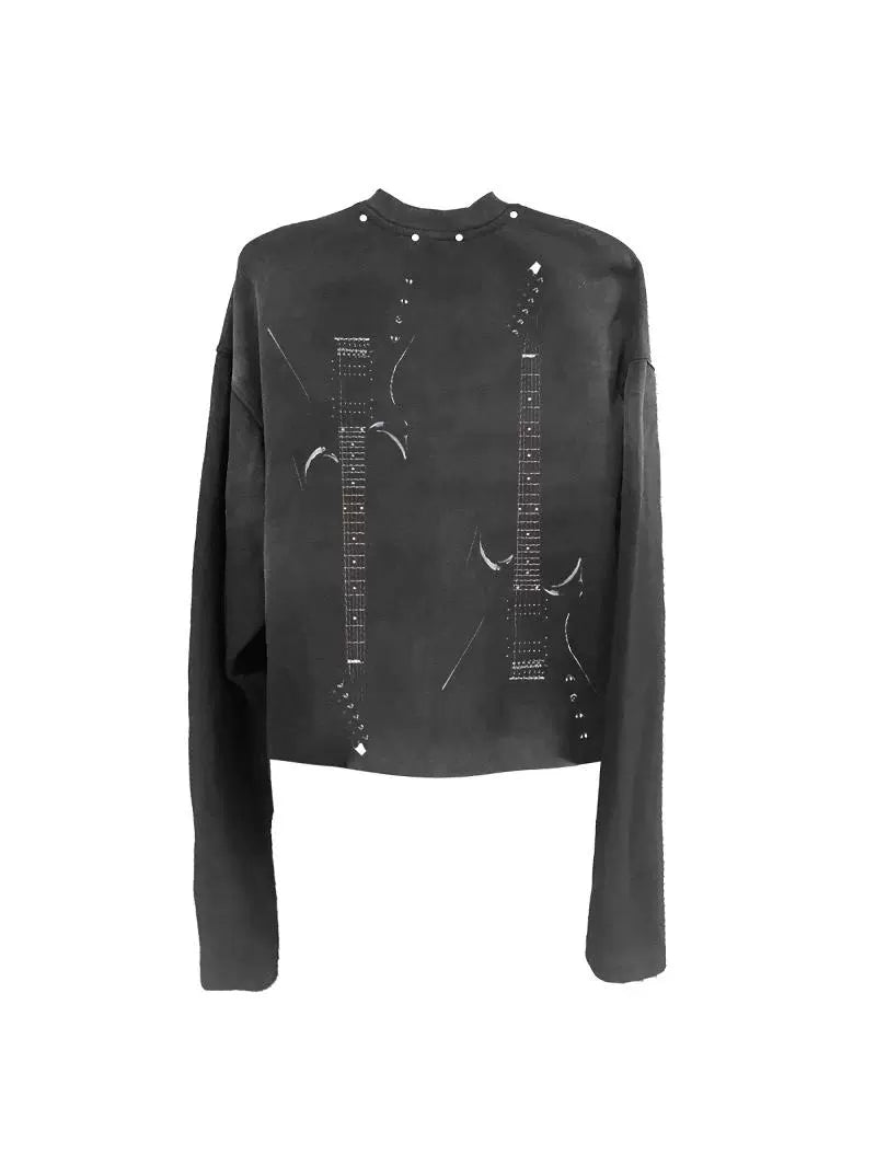 DETW 24AW Washed Diablo "Portrait Guitar" Rivets Light Sub-slogan Long Sleeve Tee