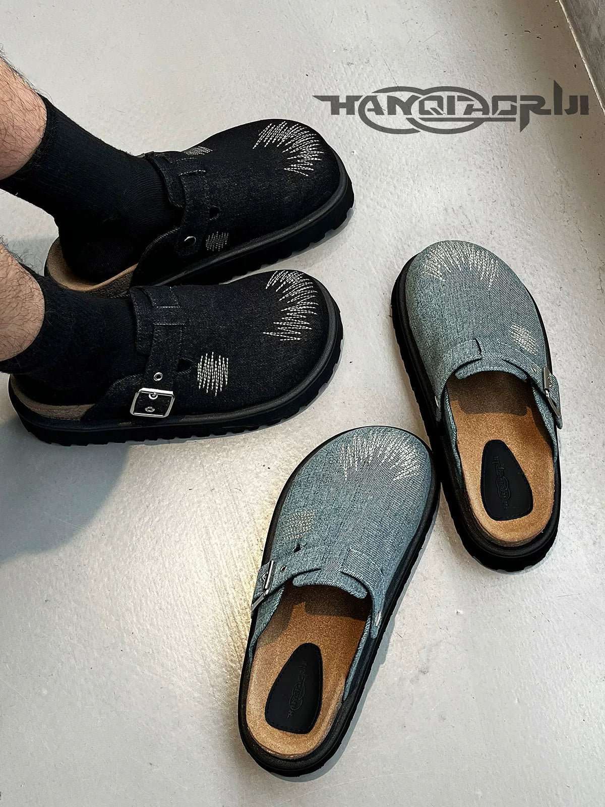 HANQIAORJI Denim Bag Head Platform Heightening Birkenstocks