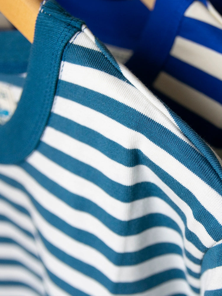 PrintAce Retro Denim Blue Striped Loose Tee