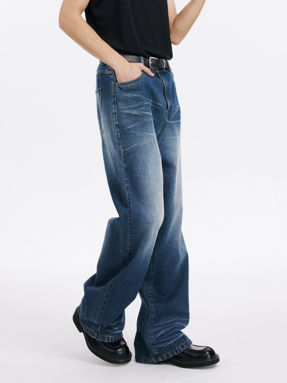 DIMC Washed Blue and White Striped Jeans