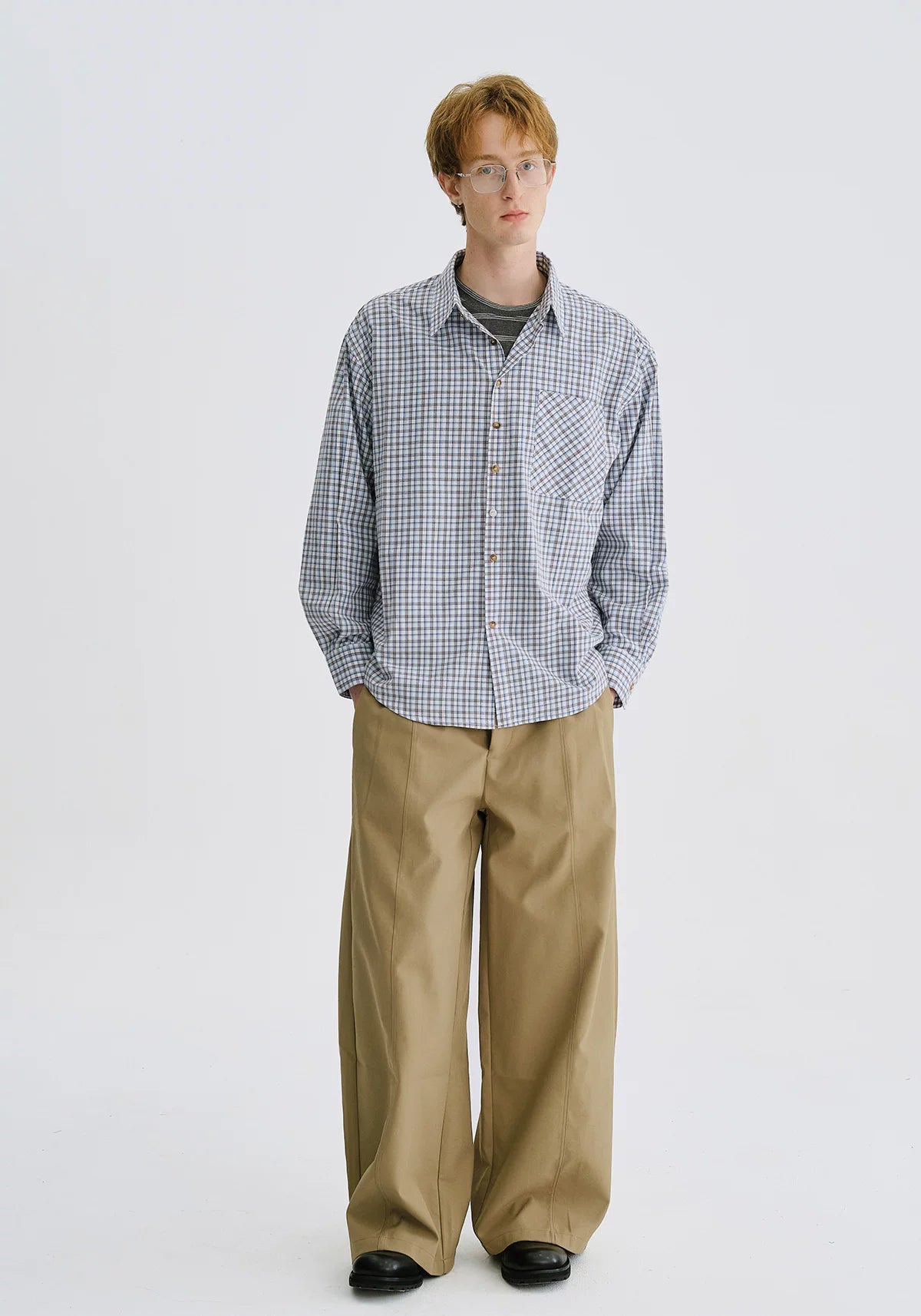 LIVINGTOWN Vintage Versatile Contrast Fine Checkered Shirt
