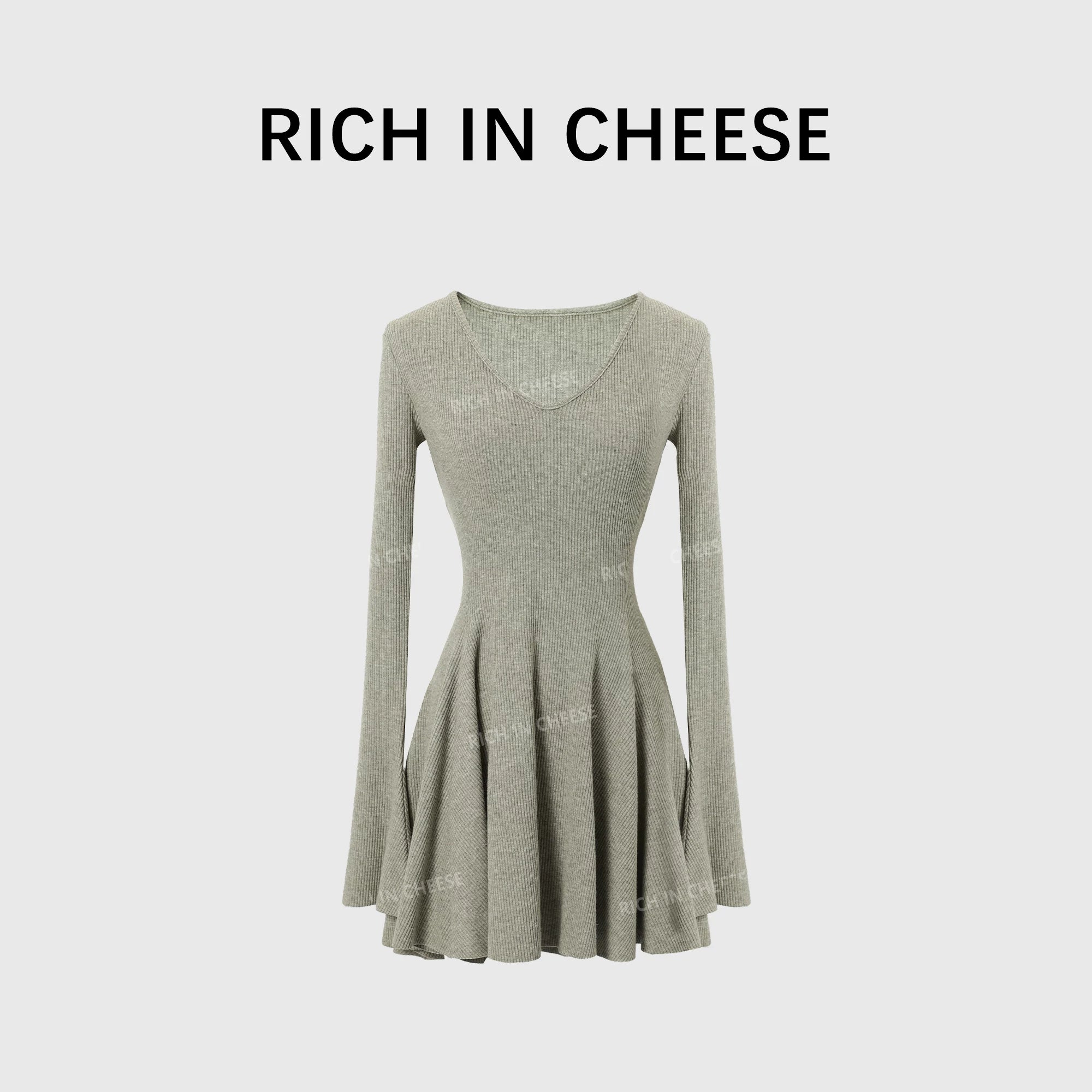 RICH IN CHEESE Knitted Waist Slim Dress