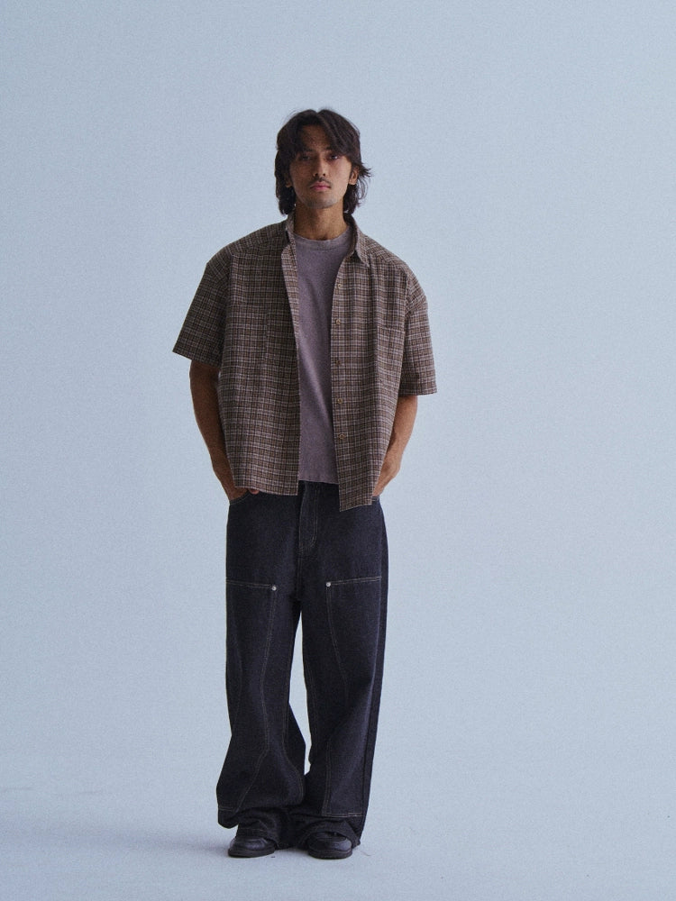 LIBERAFIT Seersucker Plaid Short-sleeved Shirt