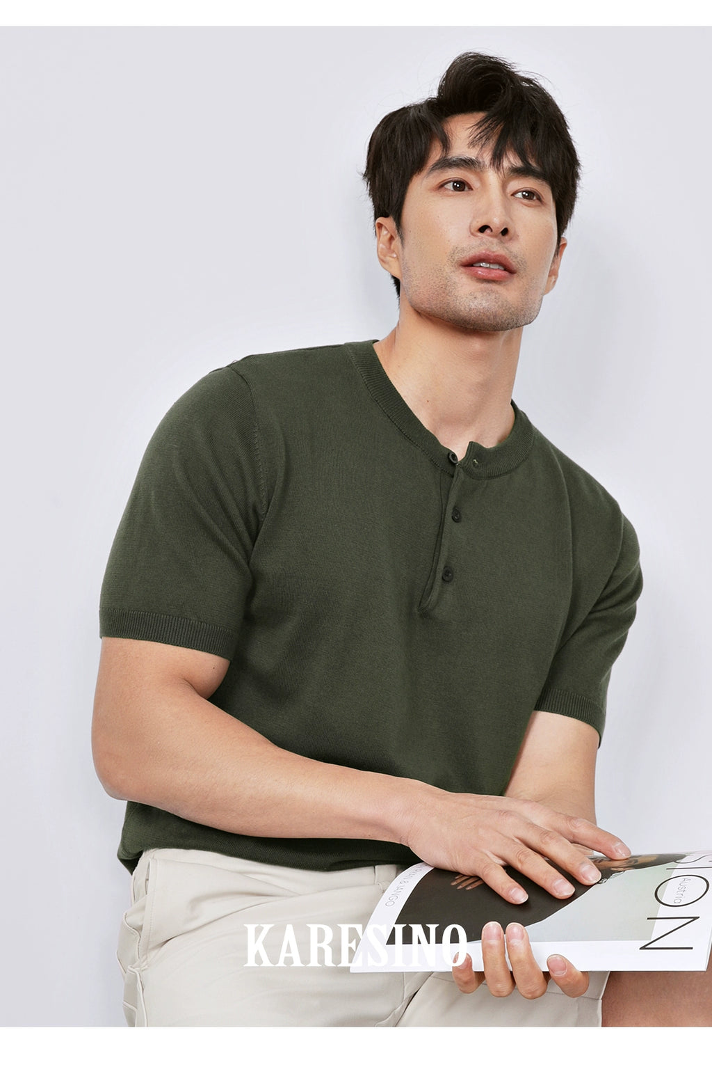 KARESINO Breathable Henry Collar Casual Tee