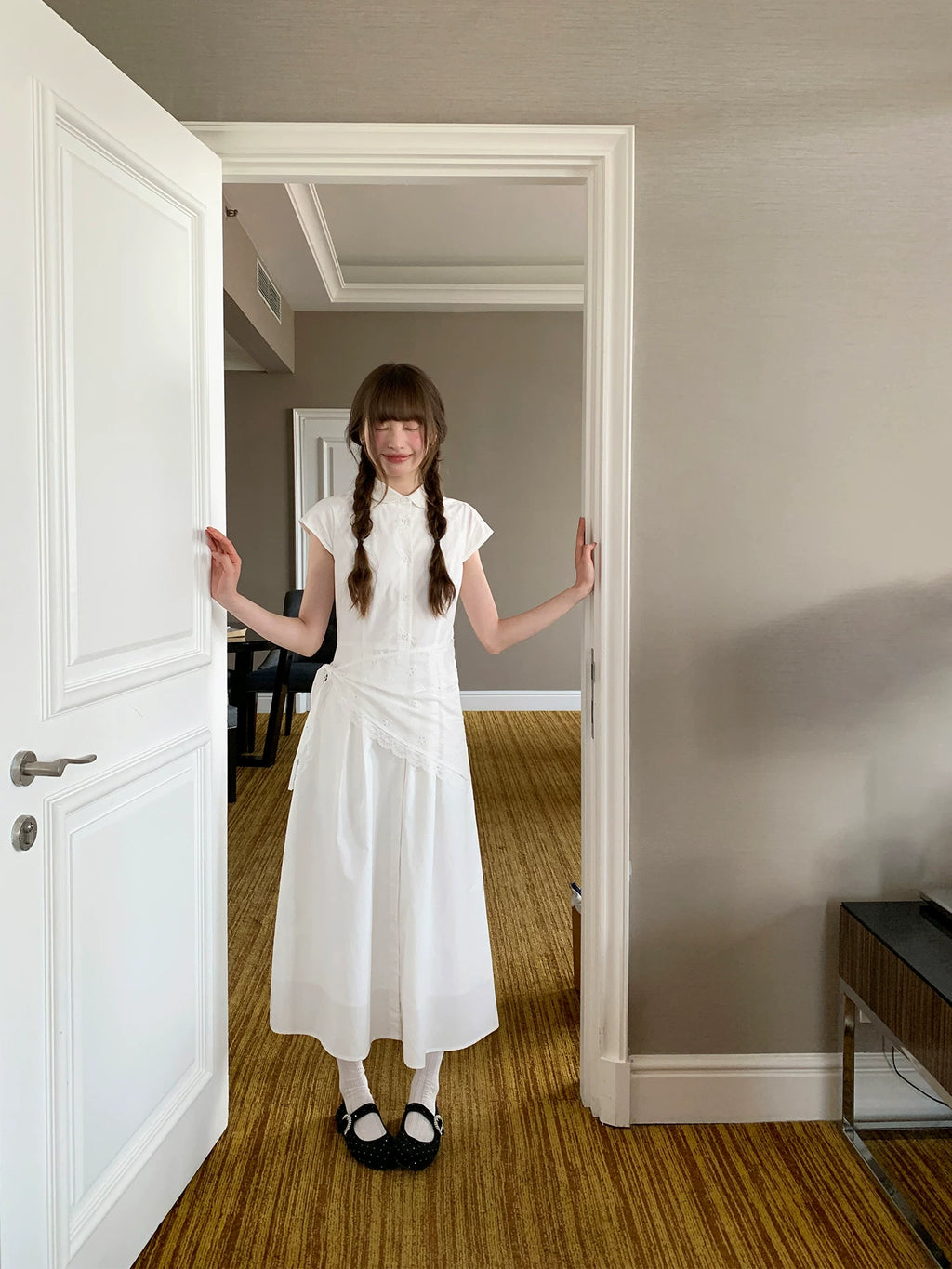 KANO Polo Collar Gentle Waist Long Skirt