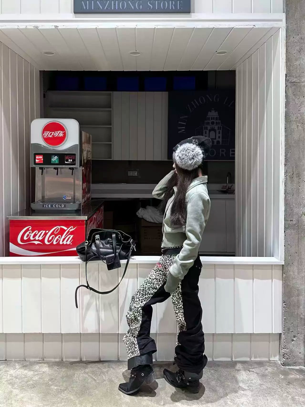 DETW Retro Double Leopard Print Micro-stack Visual Jeans