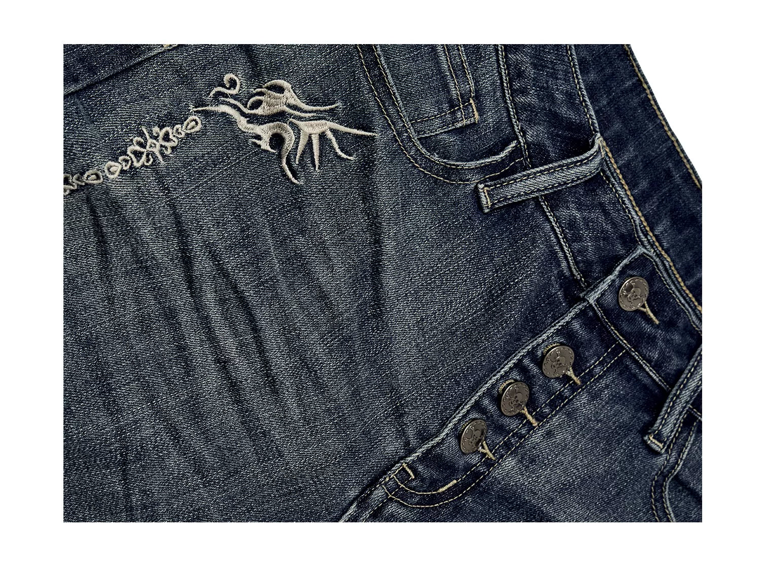 TEAMGEEK Totem-embroidered Stretch-flared Jeans