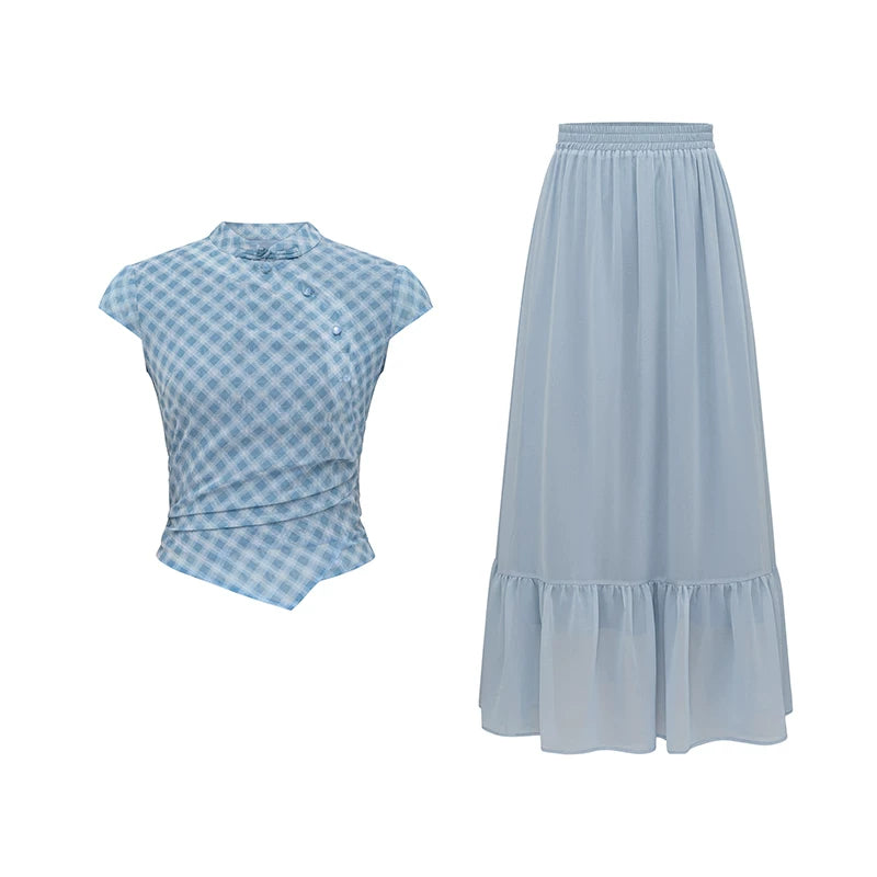 KANO Plaid Shirt Skirt Set