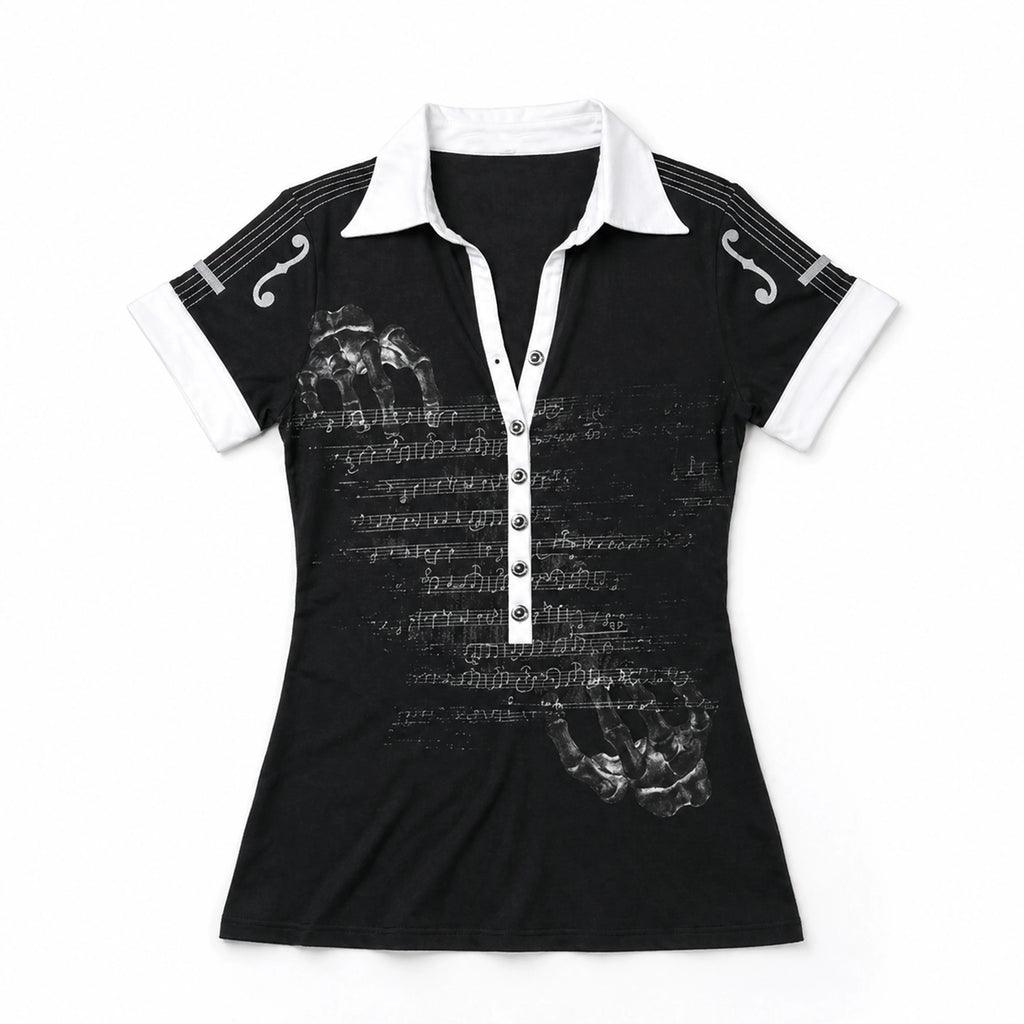 PAIKI Violin Sparkling Diamond Hot Diamond Casual Polo Tee