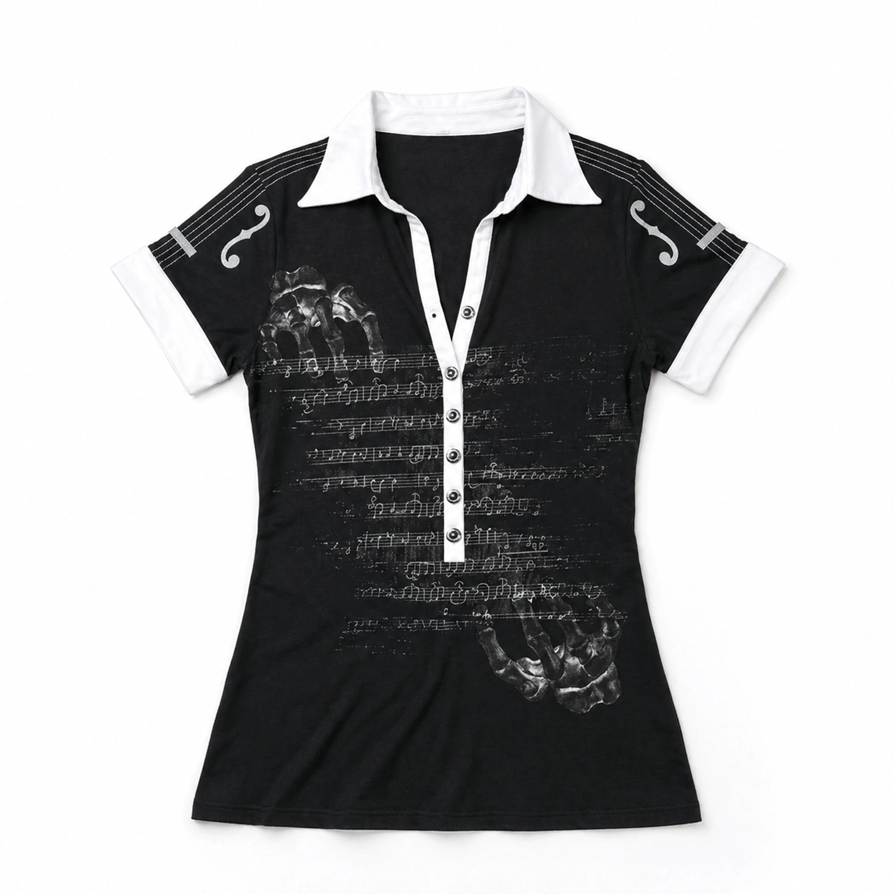 PAIKI Violin Sparkling Diamond Hot Diamond Casual Polo Tee