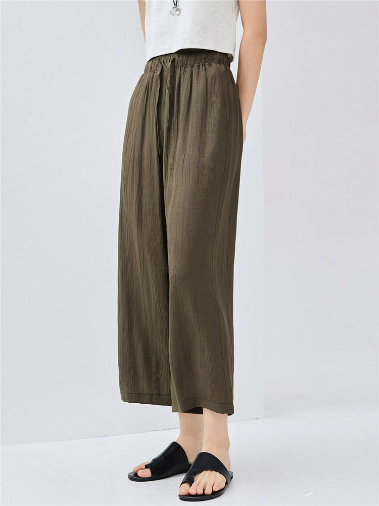 Giordano Elastic Waist Wide Leg Casual Capris