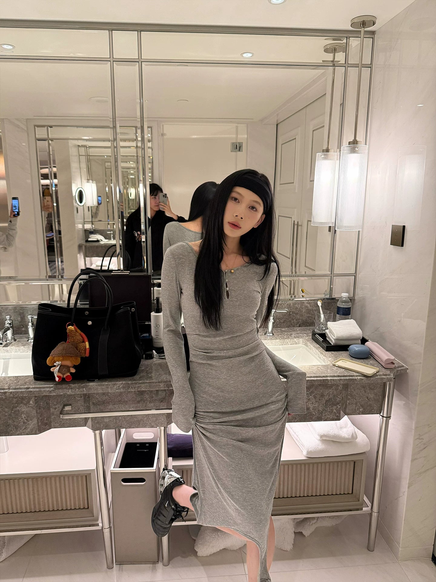 YOUNG KYLIN Slim-fit Two-wear Design Long-sleeved Dress