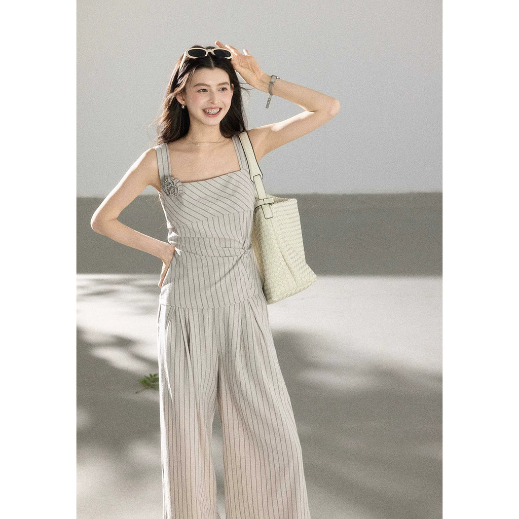 TYANG Three-dimensional Flower Suspender Casual Pants Set