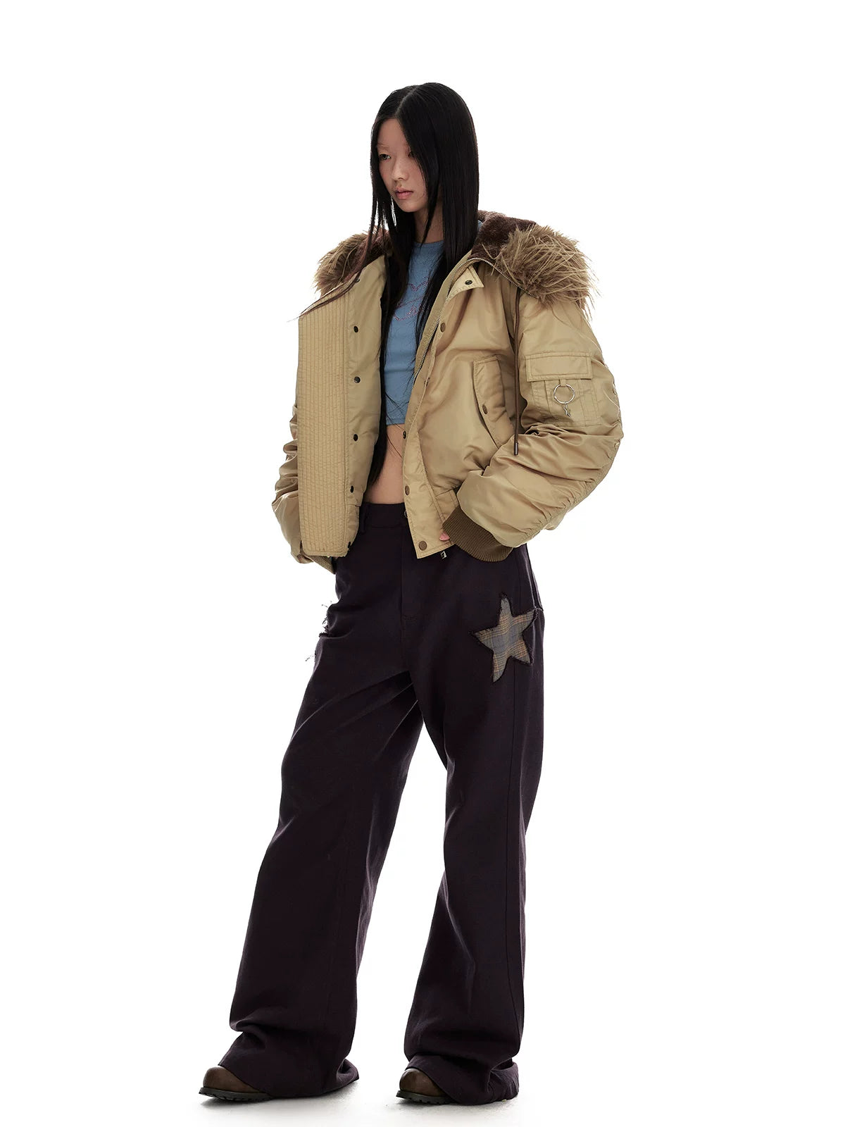 Jikoo Vintage Star Collage Loose Straight Wide Leg Pants