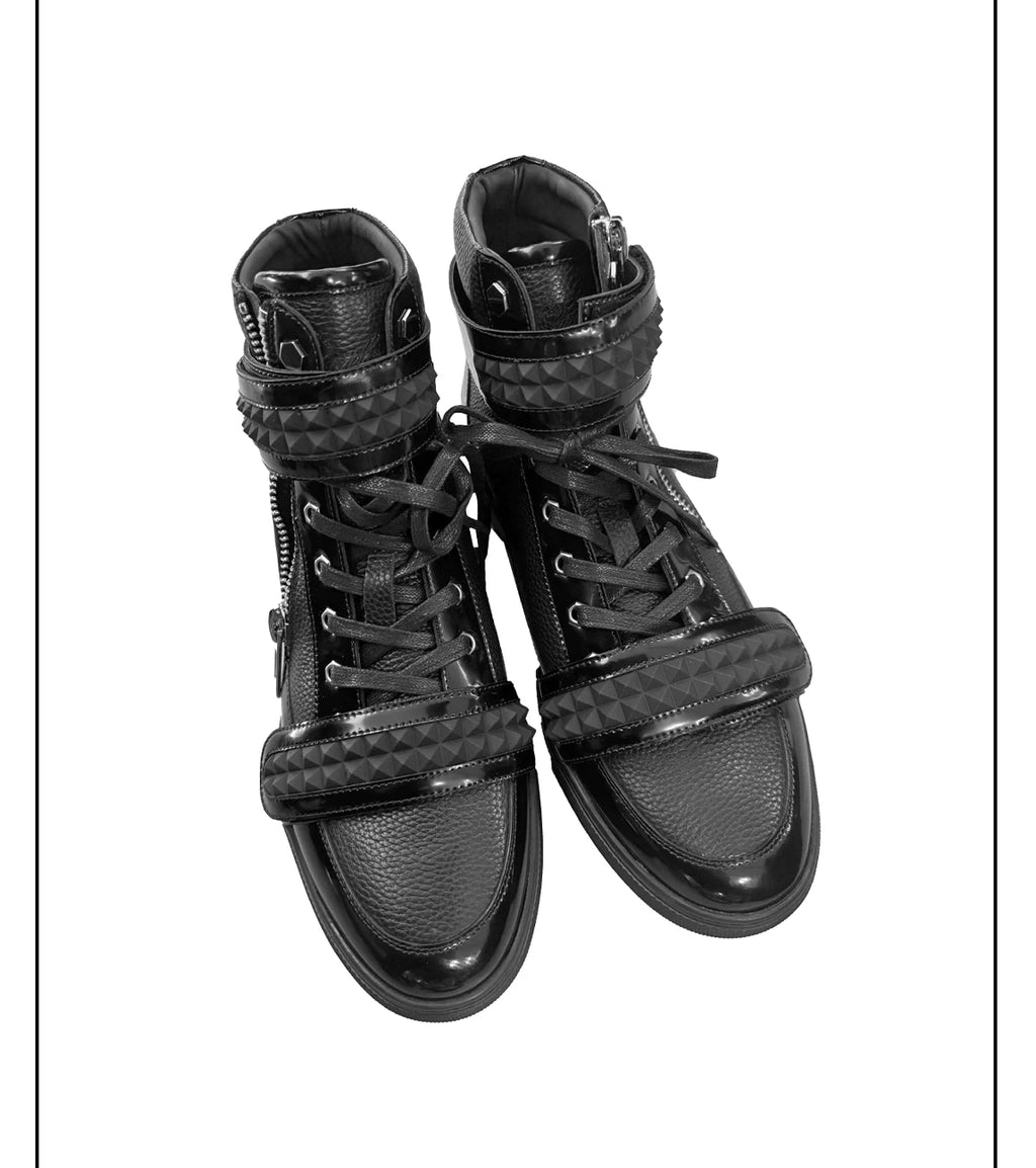 NoEmosen Velcro Patent Leather and Lychee Pattern High-top Board Shoes