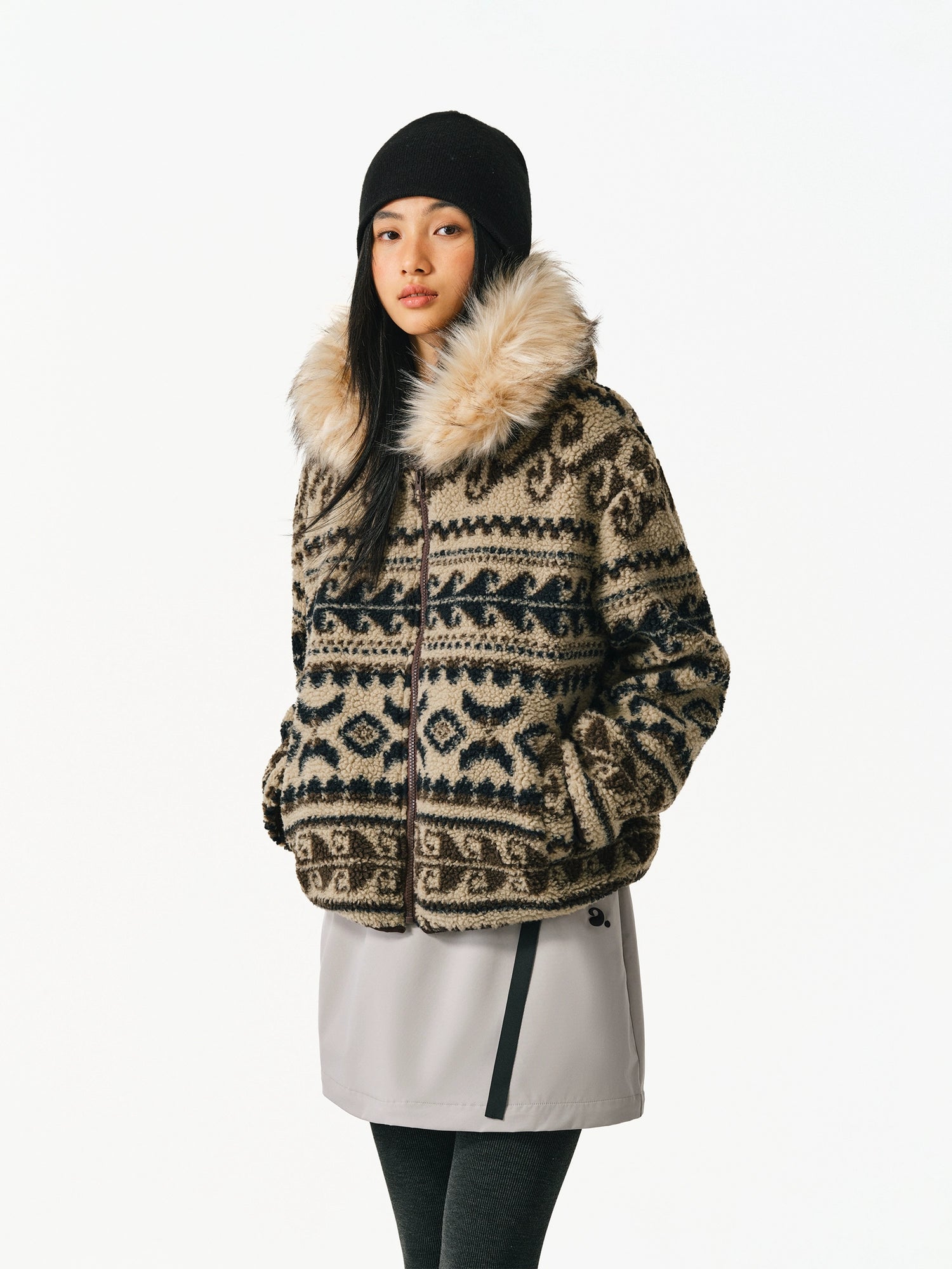 ATRY Vintage Premium Fair Island Hooded Fur Collar Jacket