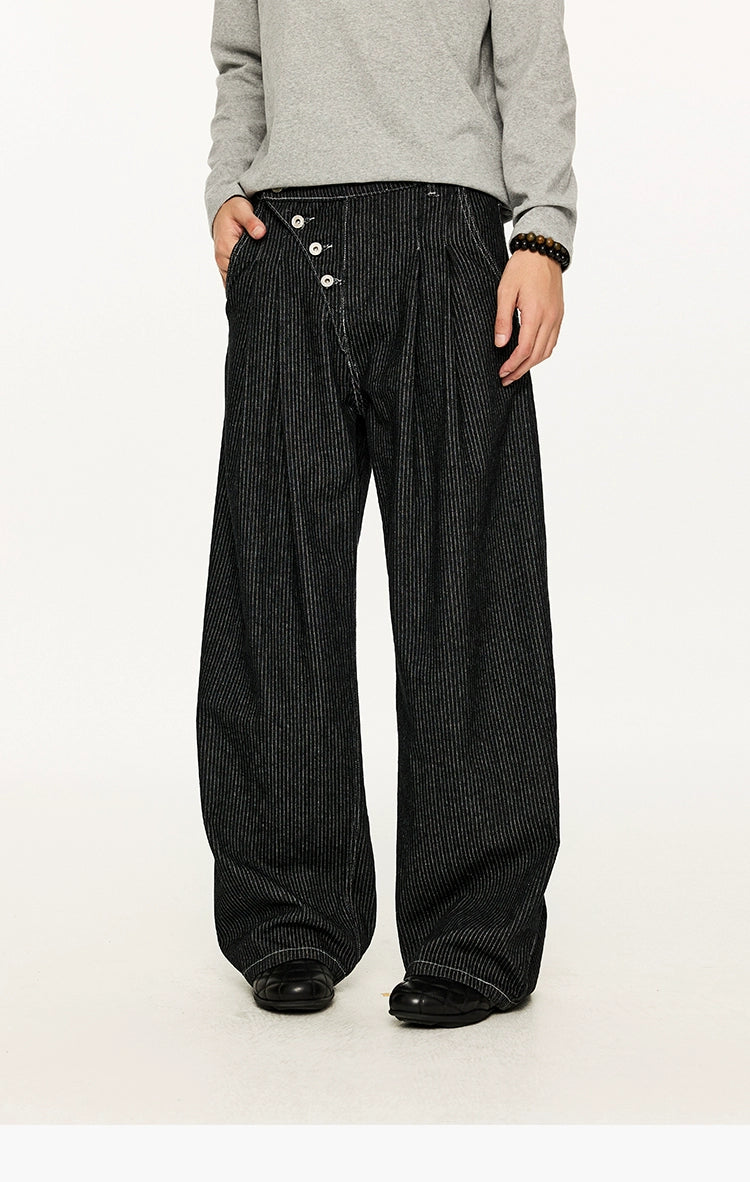 KREATE Striped Pleated Micro-A Wide-leg Jeans