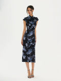 FINDYAWINGS Thin Velvet Long Split Cheongsam