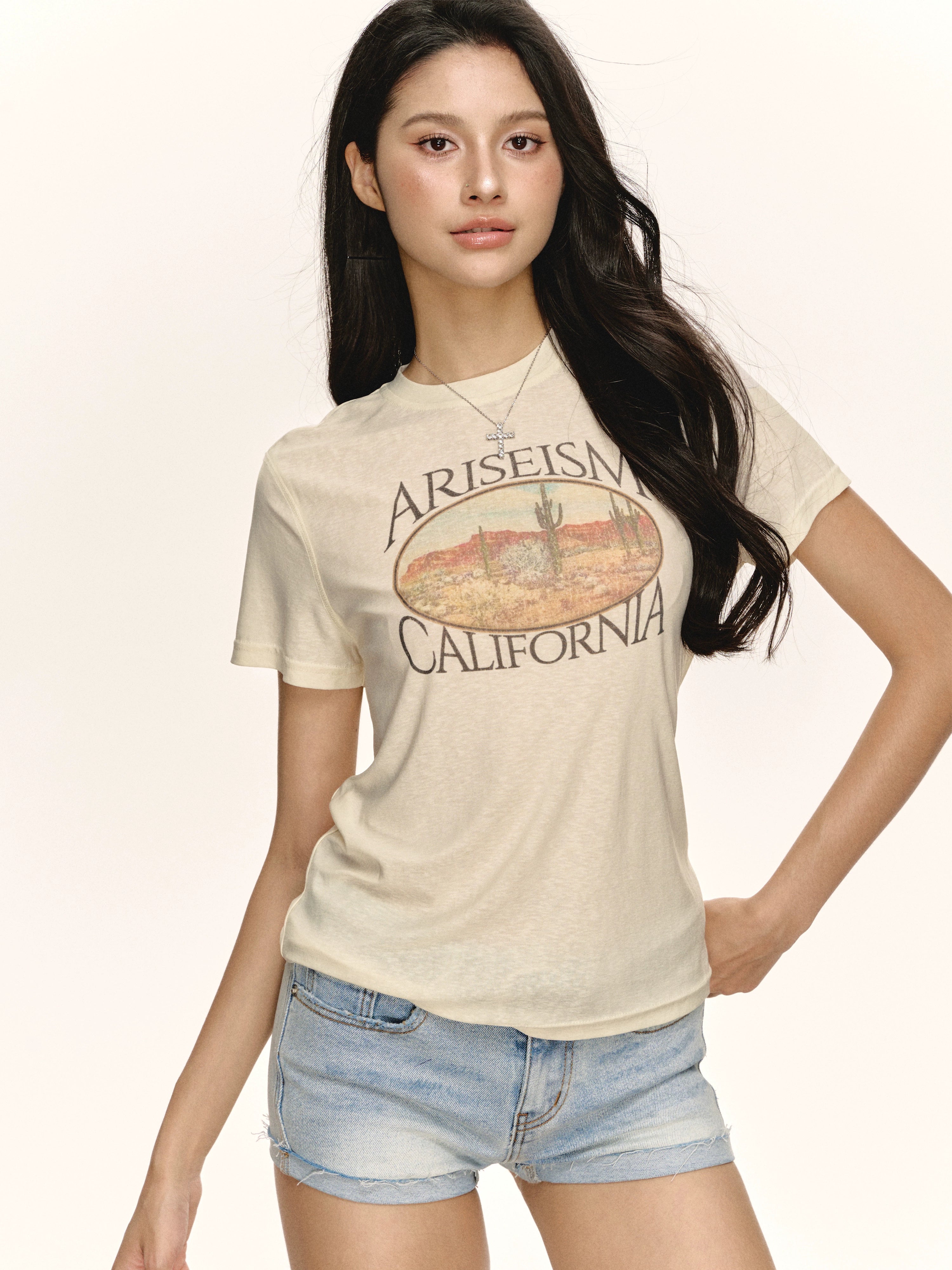 Ariseism Vintage Crew Neck Print Loose Tee