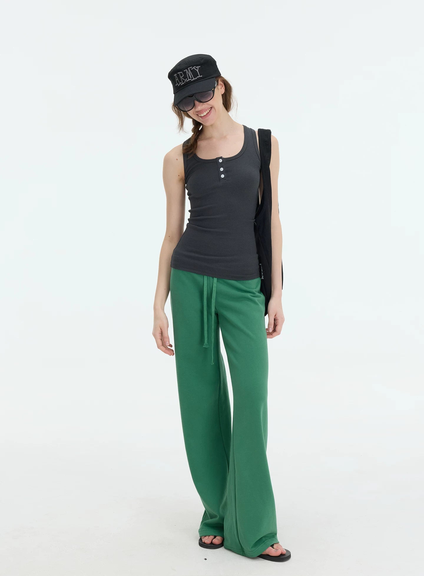 Veryrareme Low Waist Threaded Waist Drawstring Sweatpants