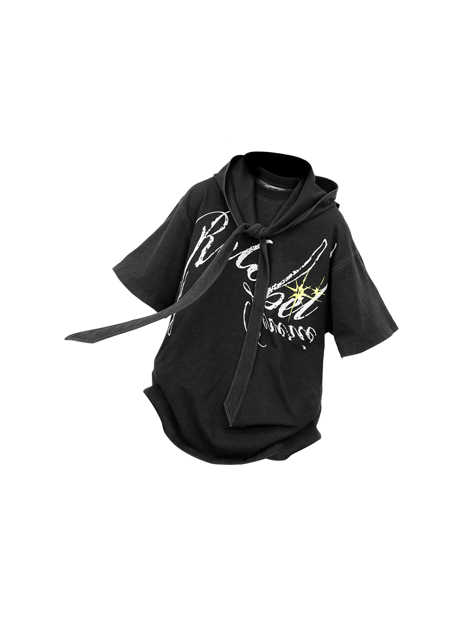 RELABEL Removable Hood Round Neck Casual Tee