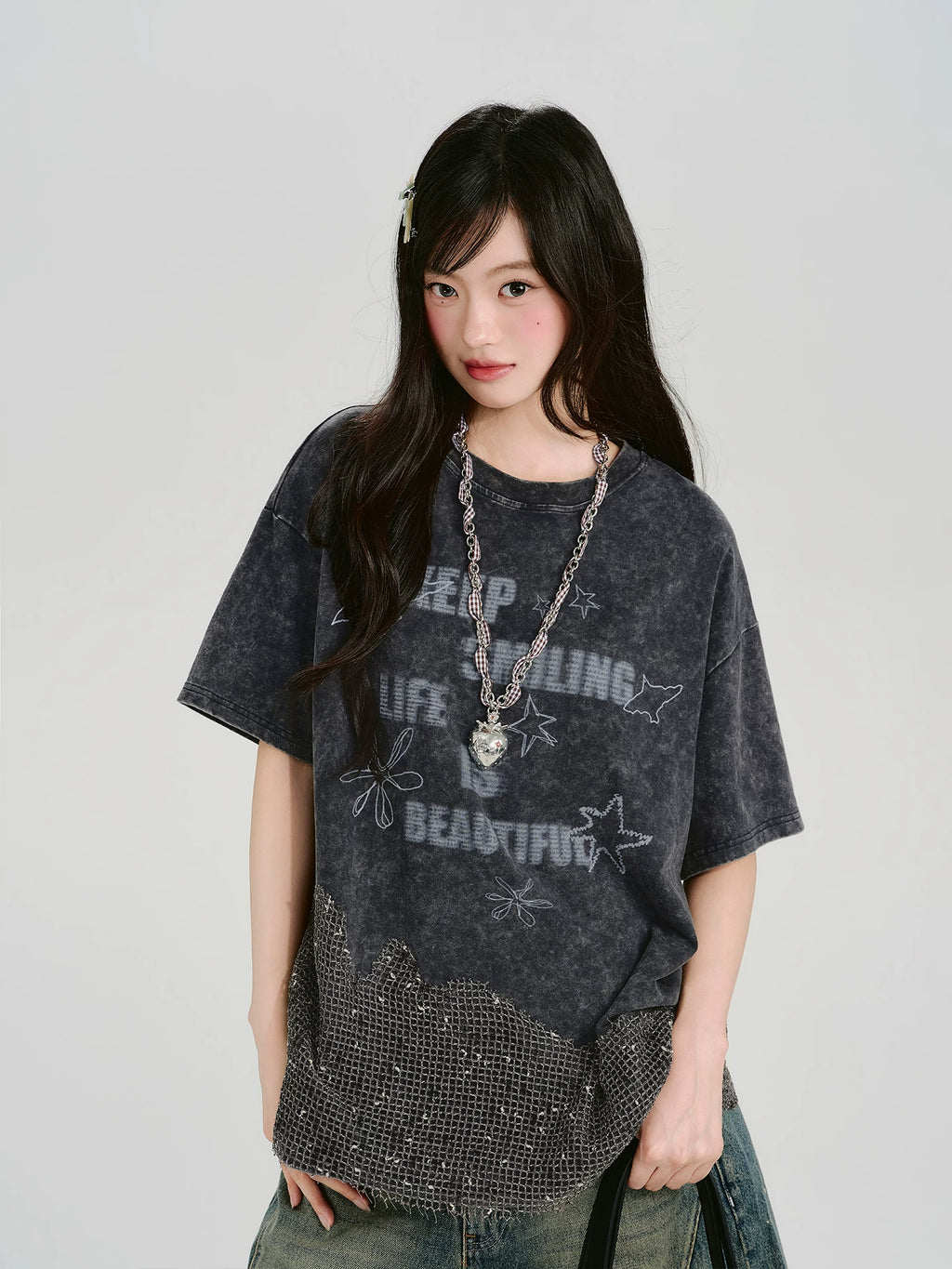 Girlyhalo Vintage Smudge Print Loose Tee