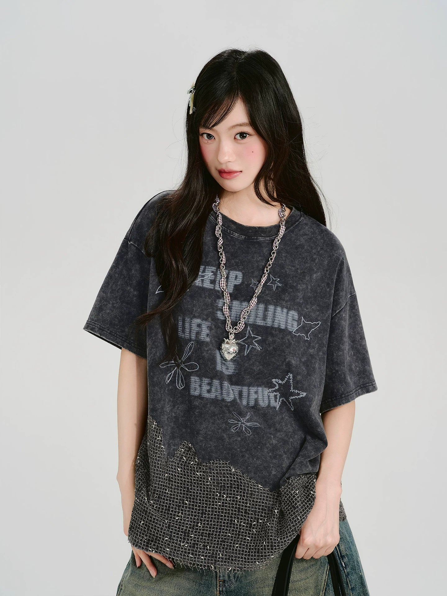 Girlyhalo Vintage Smudge Print Loose Tee