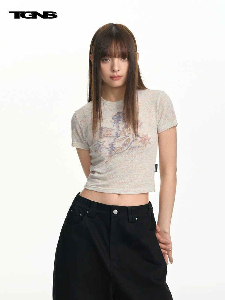 TGNS Colored Yarn Bird Front Shoulder Slim Tee