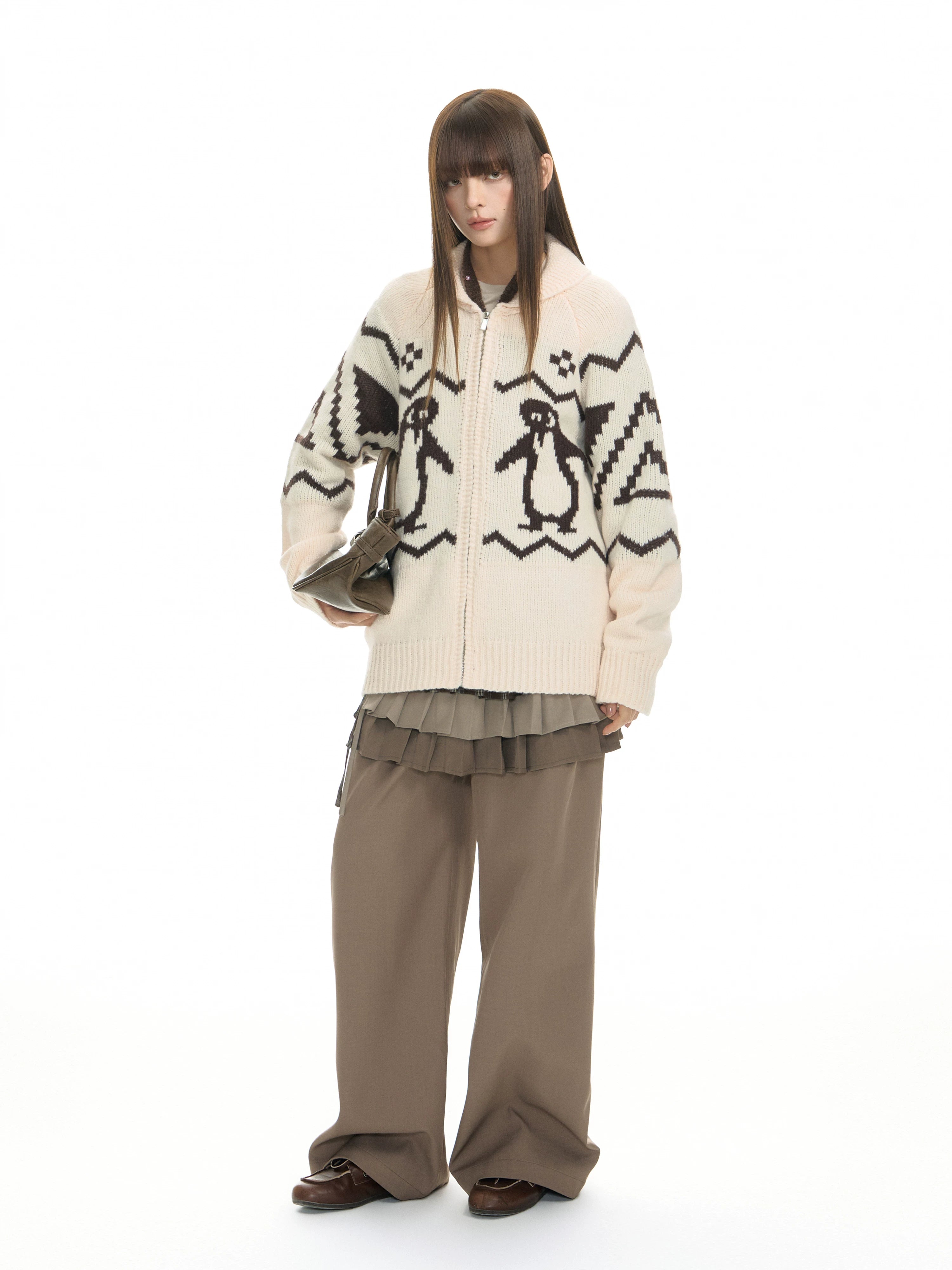 TGNS Contrasting Sweater Cardigan Jacket