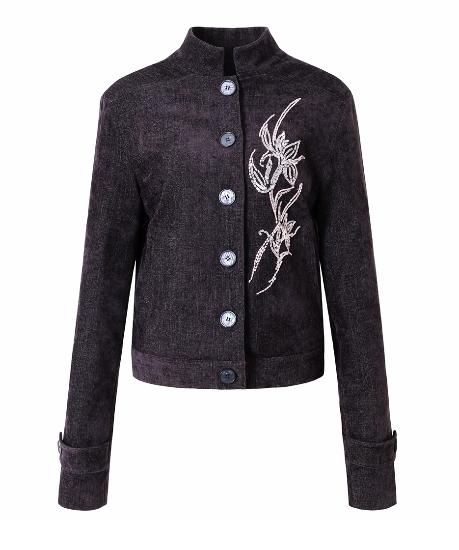 LOUMUTAKU Orchid Beaded Straight Casual Short Jacket