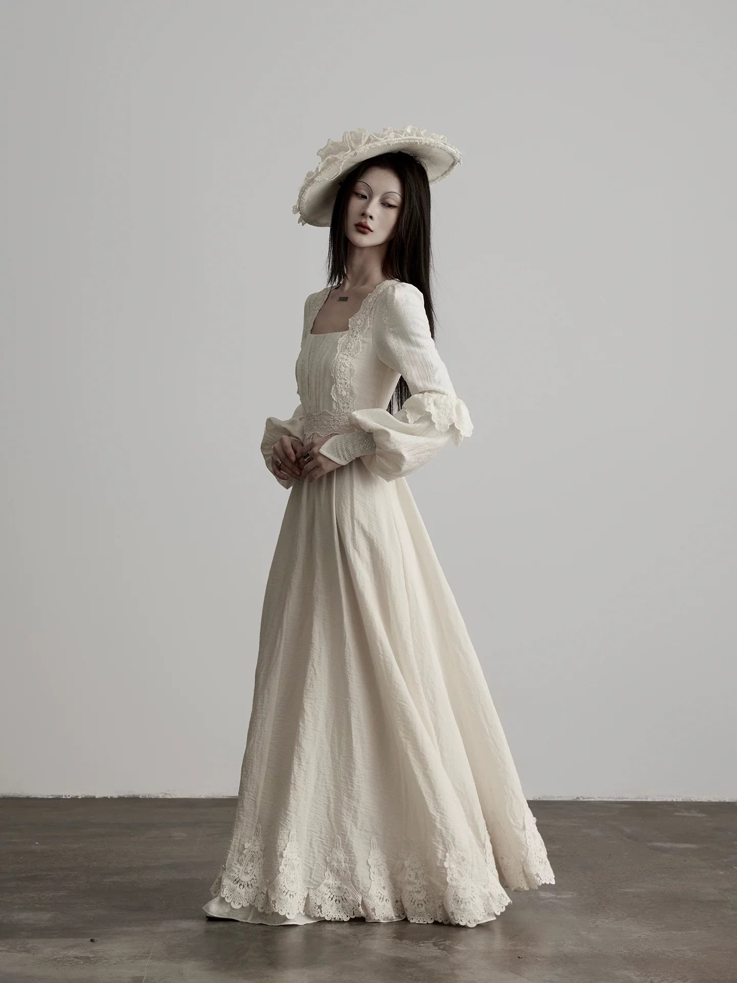 INDULG Lace Waist Square Neck Dress