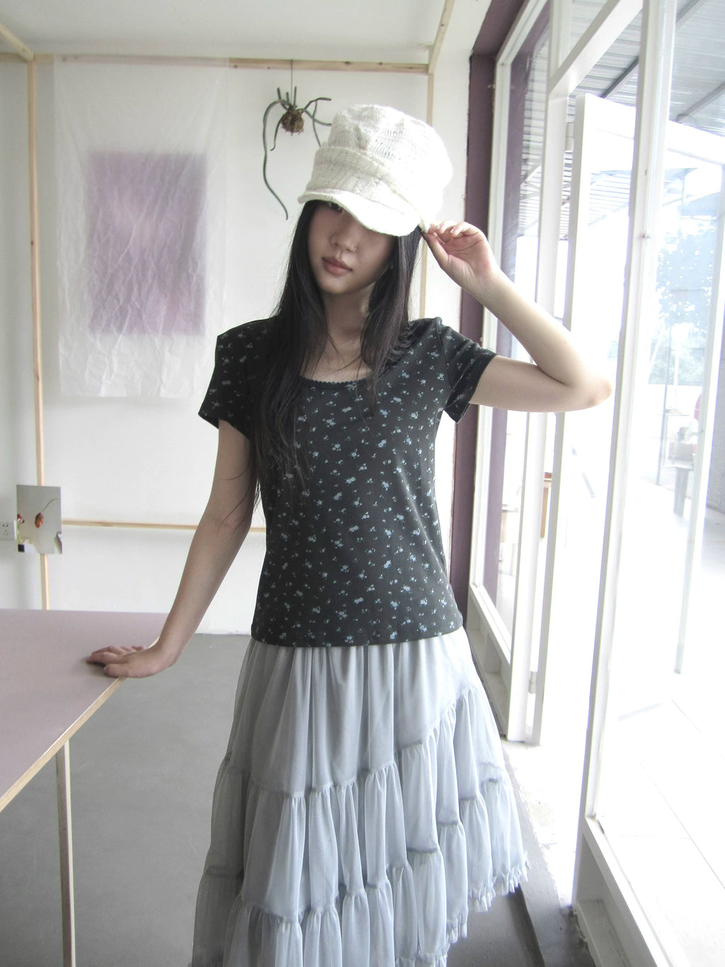 Ang: Project Retro Square Neck Floral Short Front Shoulder Tee